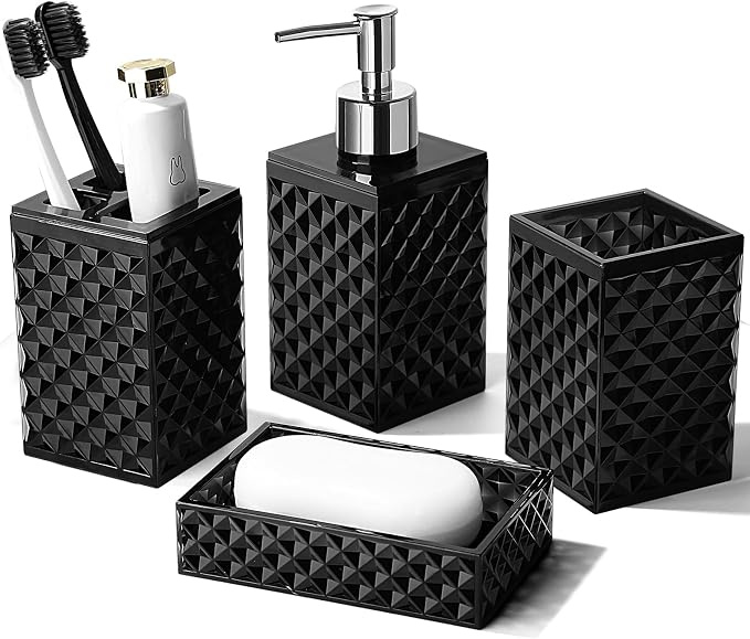 Black Bathroom Accessories Set, 4 Pack Matte Black Bath Accessory Sets Complete by RYTOXILOBrightenUpYourHome