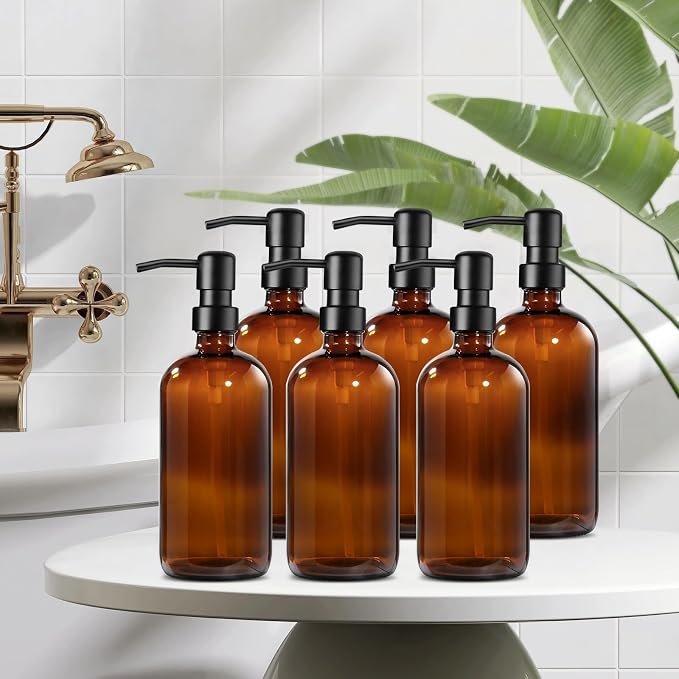 GMISUN Amber Glass Soap Dispenser, 6 Pack Bathroom Hand Soap Dispensers - Image 4