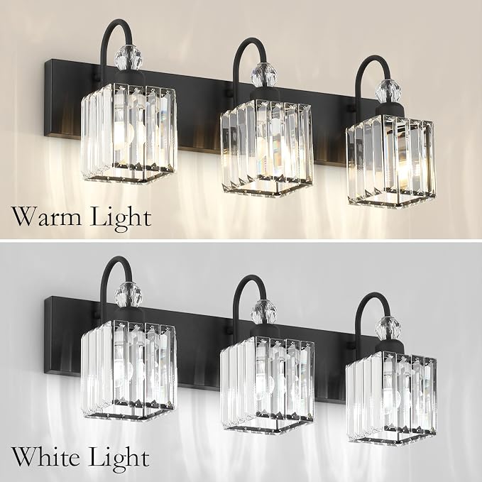 Ralbay Modern Crystal Black Vanity Light 3 Light Bathroom Light Fixtures Over - Image 2