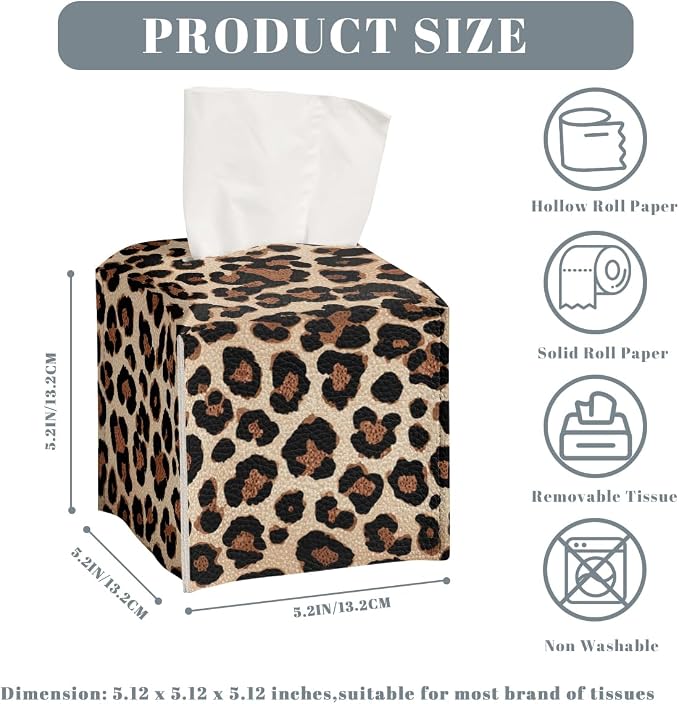 Leopard Print Tissue Box Cover Cute Animal Brown Black Leather Tissue Box - Image 3
