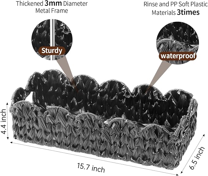 Black Toilet Basket, Scalloped Wicker Basket - Image 3