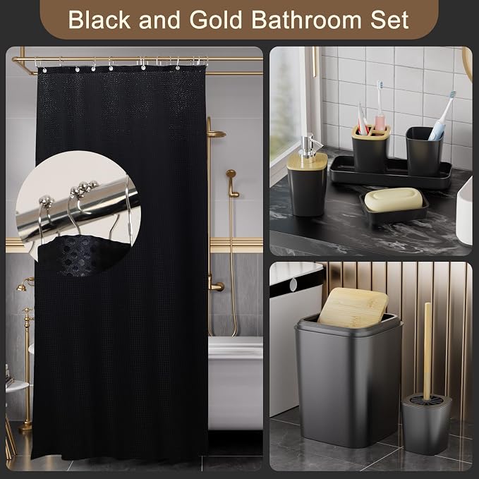 24PCS Bathroom Sets with Shower Curtain and Rugs, Toilet Brush, Trash Can & - Image 3