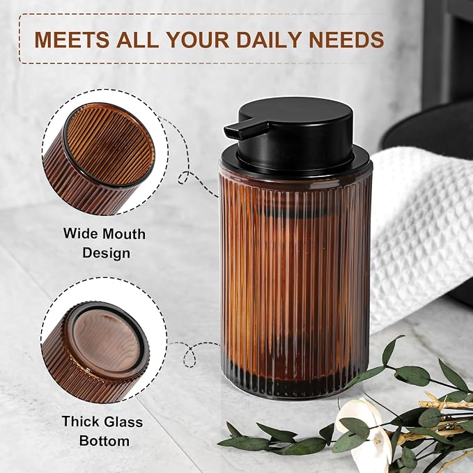 Amber Glass Foaming Soap Dispenser, Ribbed Foam Hand Soap Dispenser - Image 5