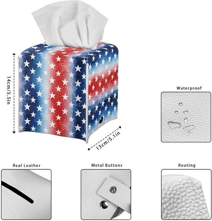 American Stars Luxury Tissue Box Cover, Elegant PU Leather Square Tissue Case - Image 7