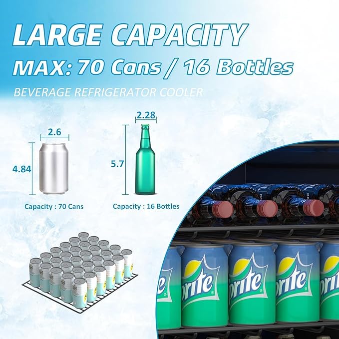 Compact Beverage Refrigerator, 1.7Cu.Ft/70 Can Mini Fridge - Image 2