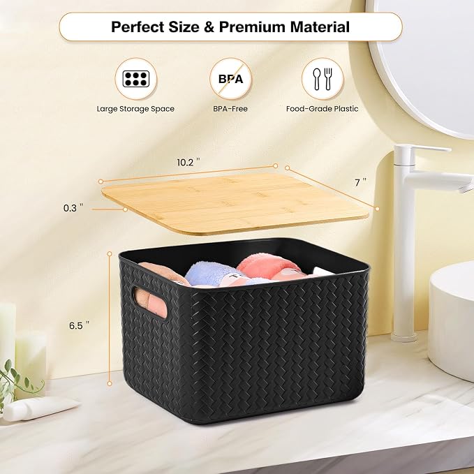 4 Packs Storage Bins with Bamboo Lids - Image 2