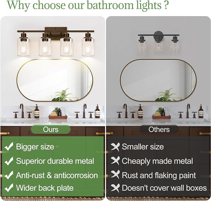 4 Light Bathroom Light Fixtures, Oil-Rubbed Bronze Modern Vanity Lights - Image 2