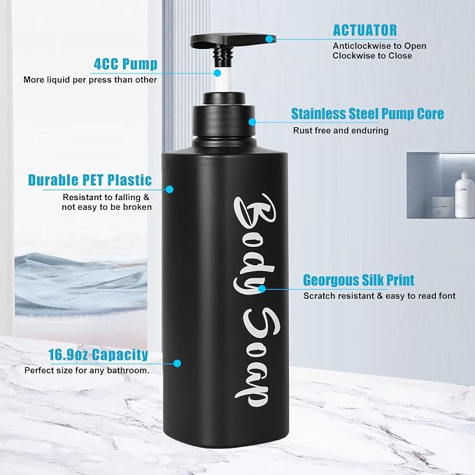 16.9oz Bathroom Soap Dispenser Set, Refillable Shampoo and Conditioner Bottles - Image 2