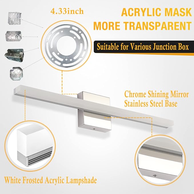 Combuh 2 Pack LED Vanity Lights Bar 24 Inch Bathroom Light Fixtures 14W IP44 - Image 3