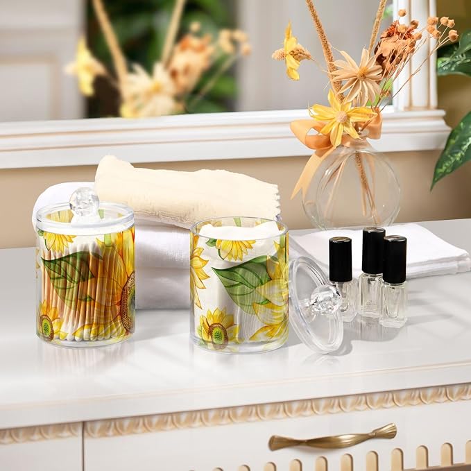 2 Pack Qtip Holder Dispenser for Cotton Ball Yellow Sunflower Flower Cotton - Image 7