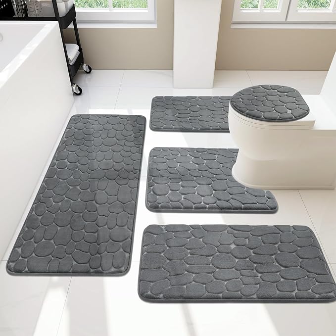YIHOUSE Bathroom Rugs Mat Set 5 Piece Dark Grey, Memory Foam Bath Mats Sets by YIHOUSE