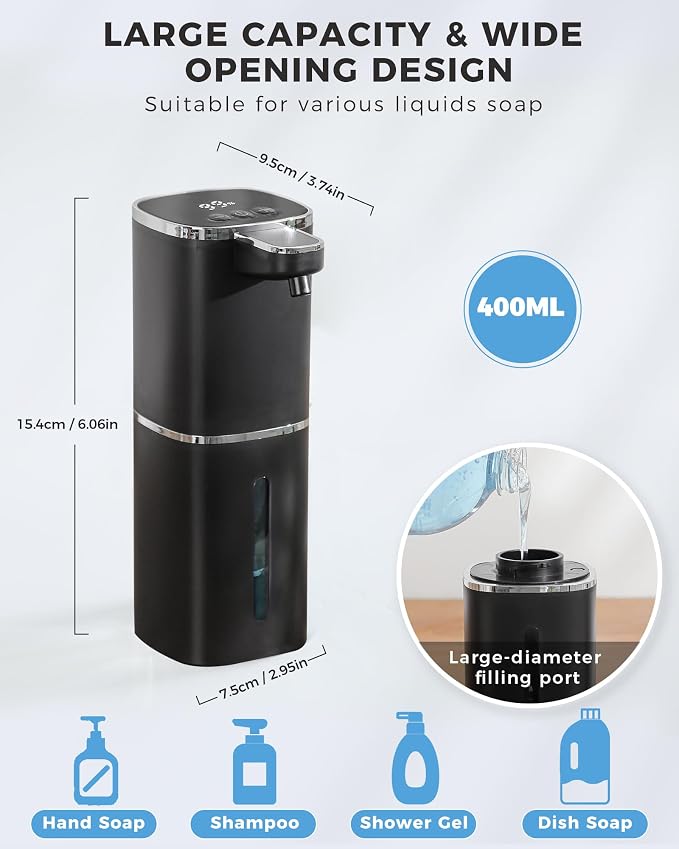 2 Pack Automatic Liquid Soap Dispenser, 13.5oz/400mL, USB Rechargeable - Image 2