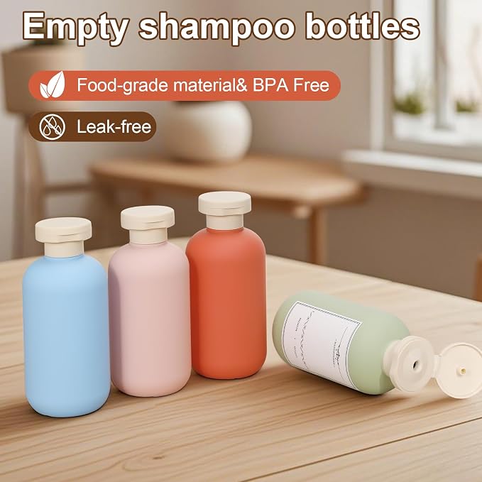 ASEVAT 6.7oz Plastic Refillable Travel Shampoo Bottles, 4 Pack, Leak Proof - Image 8