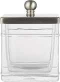 Apothecary Glass Cotton Jar Holder Brushed Nickel Stainless Steel Lid, Elegant by IndecorHome