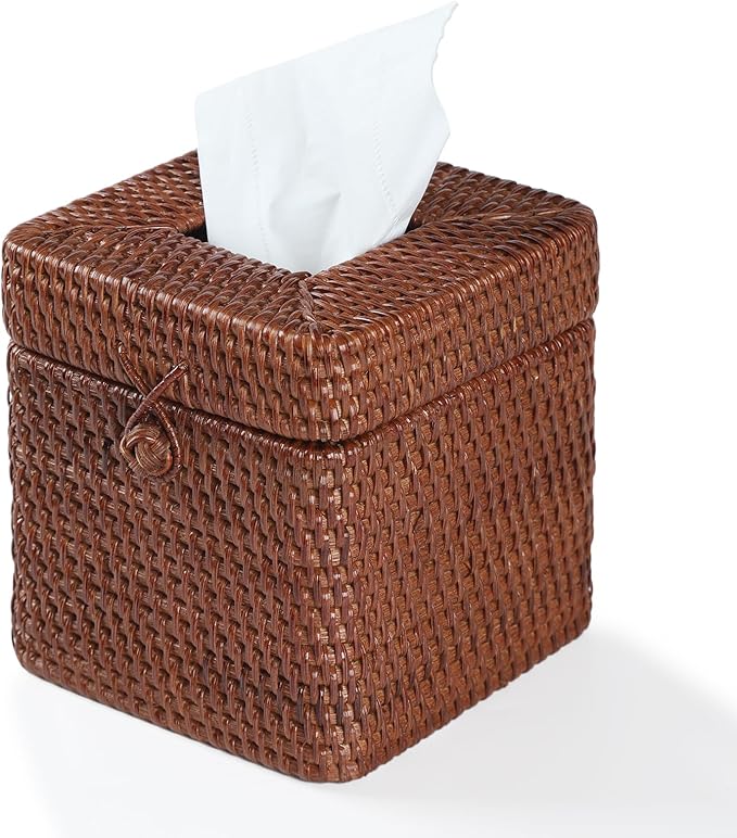 Rattan Square Tissue Box Cover, 5.7" x 5.7" x 5", Decorative Woven Facial by YANGQIHOME