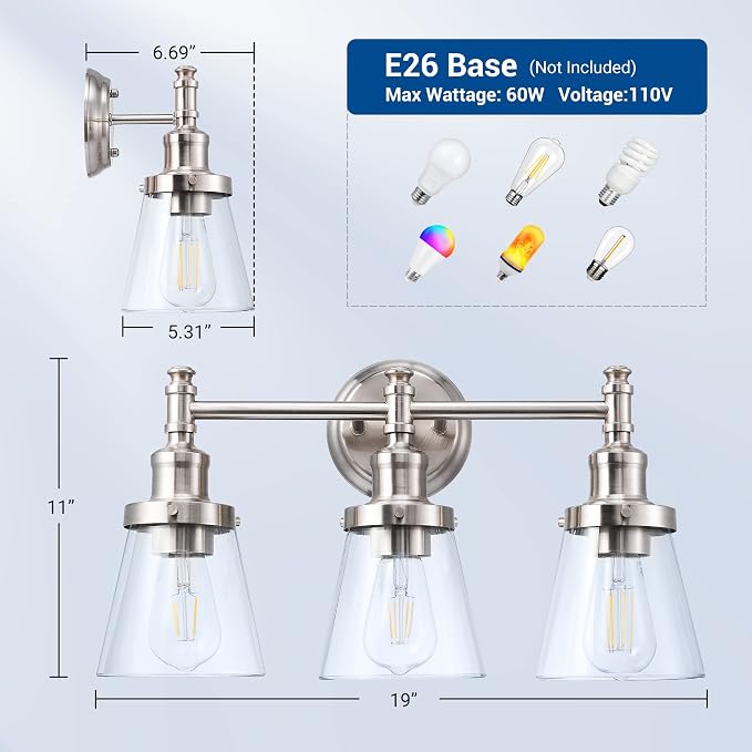 DEWENWILS Bathroom Light Fixtures, 5-Piece All-in-One Bathroom Light Set - Image 6