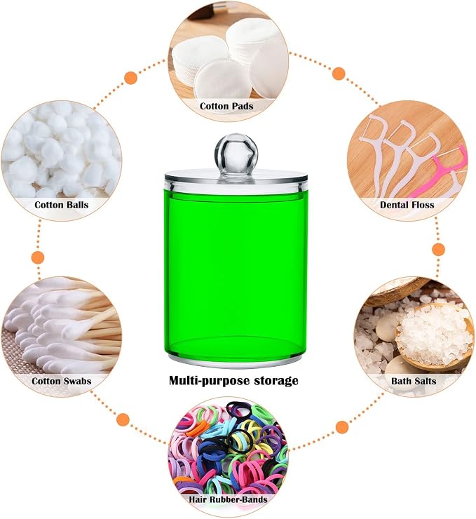 Green Qtip Holder Organizer Dispenser Cotton Swabs Cans Plastic Jars - Image 4