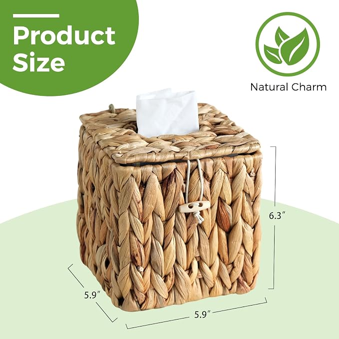 Rattan Tissue Box Cover with Lid, Wicker Tissue Box Holder Square, Hand Woven - Image 4