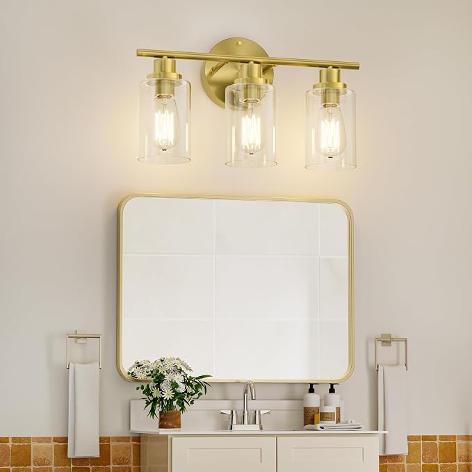 GORDNWE Modern Vanity Light Fixtures, 3 Light Brushed Gold, E26 Bulb Base - Image 2