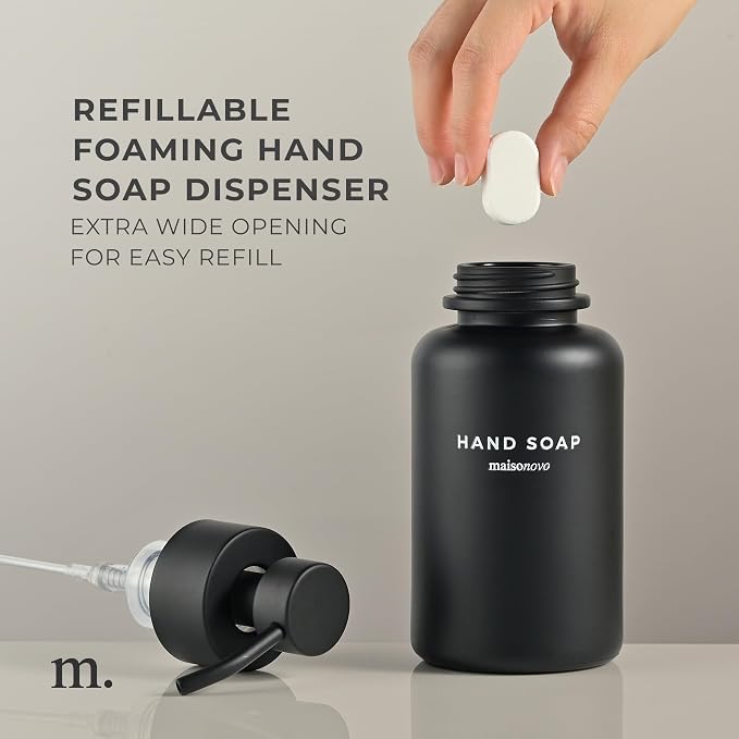 MaisoNovo Glass Foaming Hand Soap Dispenser 14 Oz | Black Foaming Soap - Image 6