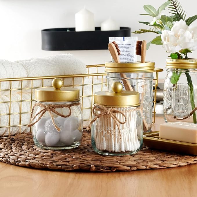 SheeChung Small Mason Jar, Glass Qtip Holder, Apothecary Jars - Image 6