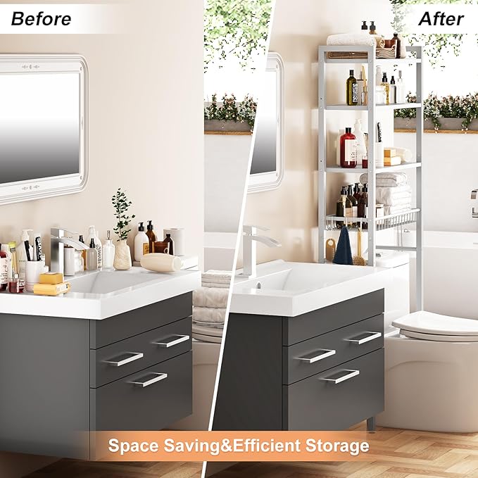Over-The-Toilet Storage Rack, 4-Tier Bathroom Organizer Shelf Over Toilet - Image 4