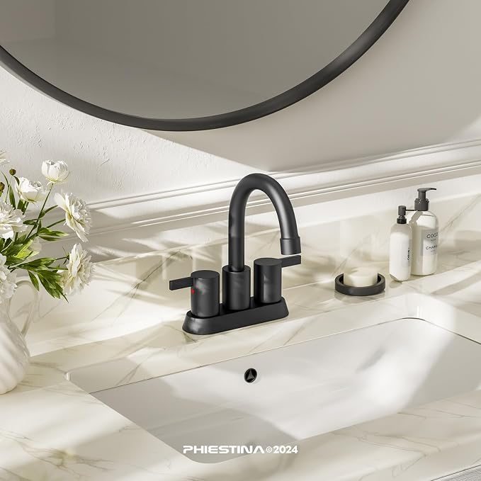 Phiestina 4 Inch 2 Handle Centerset Matte Black Lead-Free Modern Bathroom - Image 7