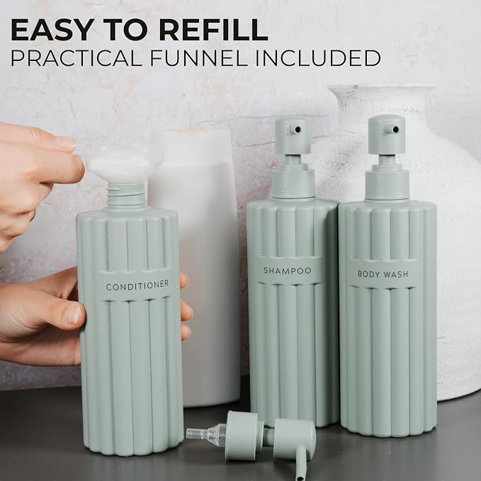 Stylish Shampoo and Conditioner Dispenser Set of 3 - Image 5