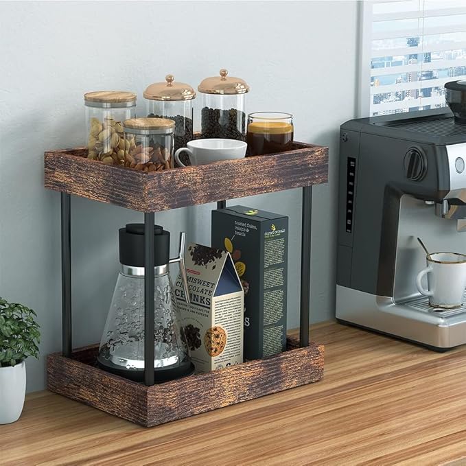 2 Tier Bathroom Organizer Countertop, Wooden Bathroom Trays - Image 4