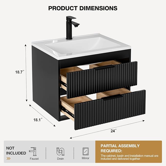 24 Inches Modern MDF Bathroom Vanity - Image 2