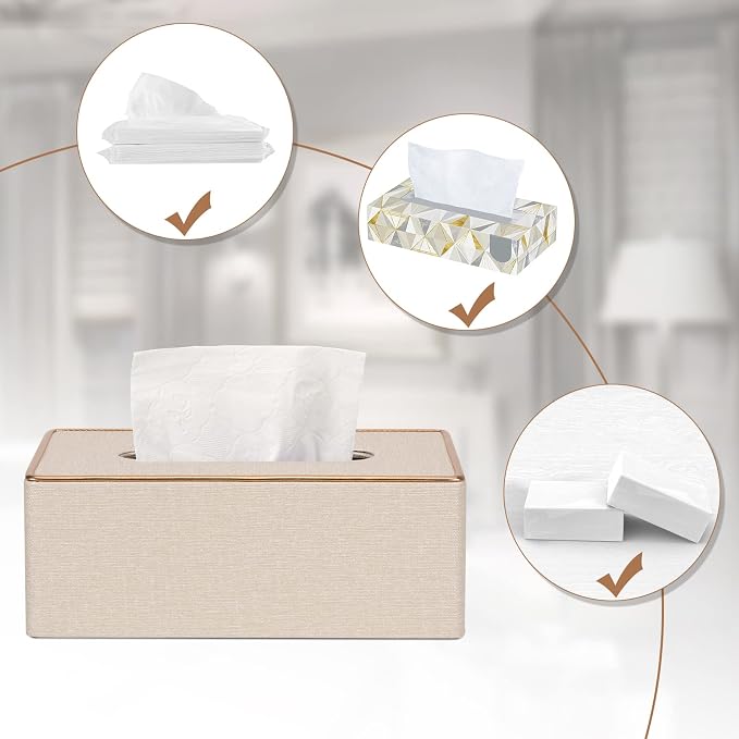 Tissue Box Cover, PU Leather Tissue Box Holder Rectangular Box Covers - Image 4