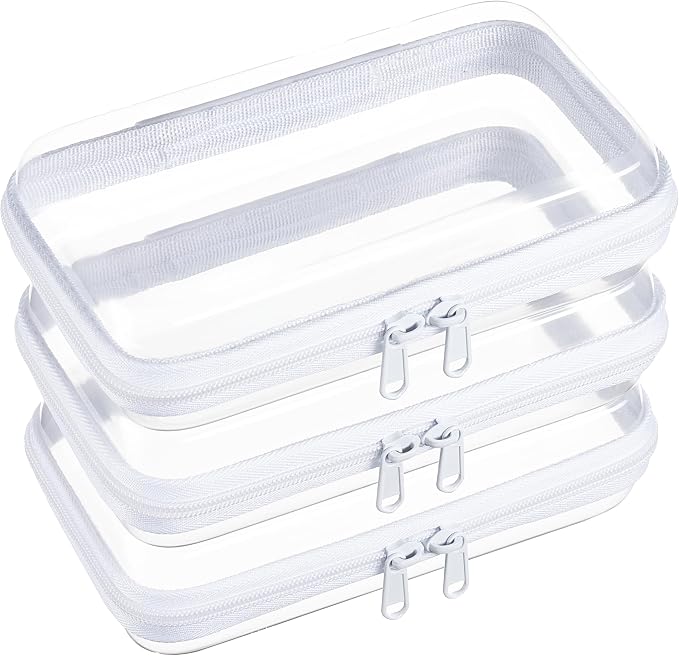3-Pack Small Clear Hard Shell Zipper Pouches, Hard Case Pouches by WELPIRT