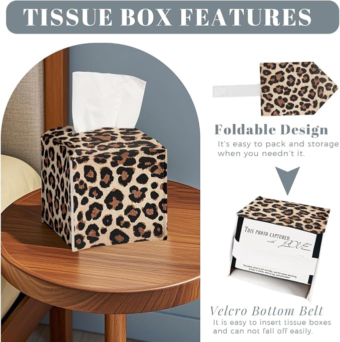 Leopard Print Tissue Box Cover Cute Animal Brown Black Leather Tissue Box - Image 2