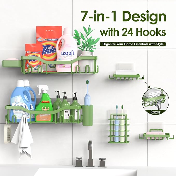 Shower Caddy Adhesive Shower Organizer 7-Pack, Rustproof Stainless Steel - Image 7