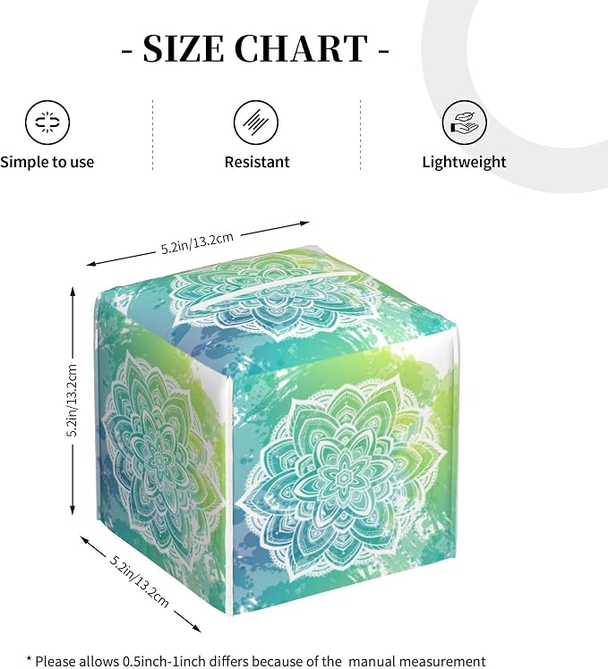 Green Boho Mandala Flower Tissue Box Cover Square, Abstract Mandala Floral - Image 4