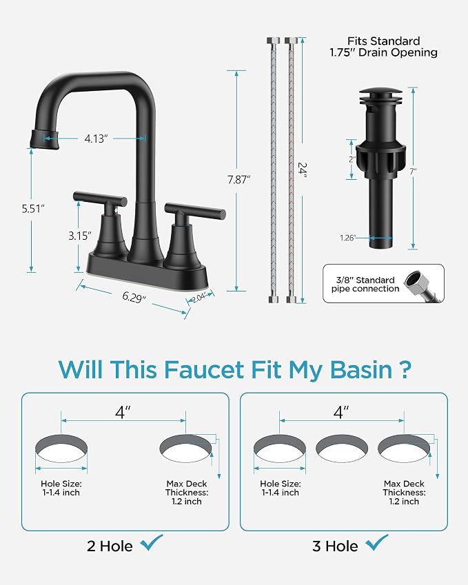 FORIOUS RV Bathroom Sink Faucet 2 or 3 Hole Matte Black, 4 Inch Cenerset - Image 5