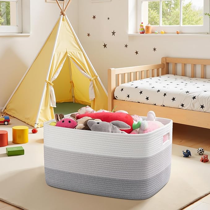 OIAHOMY Large Blanket Basket, 22”x17”x12” Rectangle Woven Baskets, Nursery - Image 2