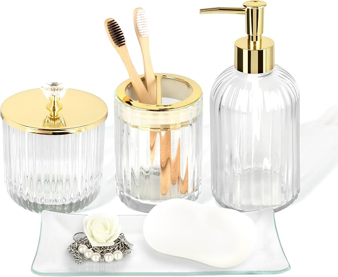 Designer Clear Glass Bathroom Accessories Sets by KUKIKAN