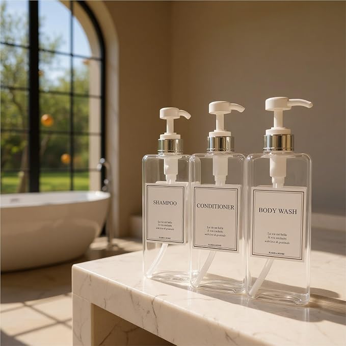 Modern Design Shampoo and Conditioner Dispenser, Large 27oz Shower Soap - Image 4