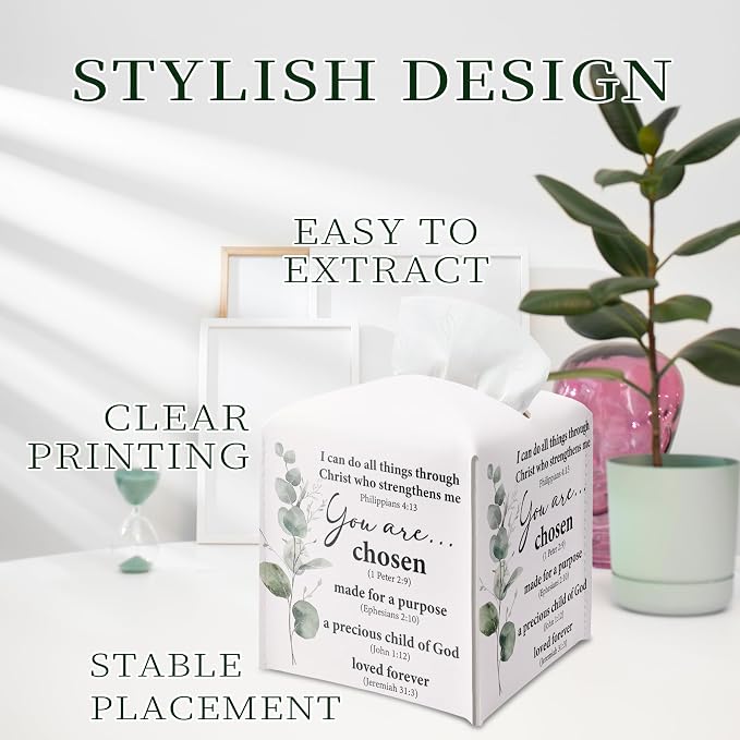 Inspirational Christian Tissue Box Cover Square, You are Chose Leather Tissue - Image 5