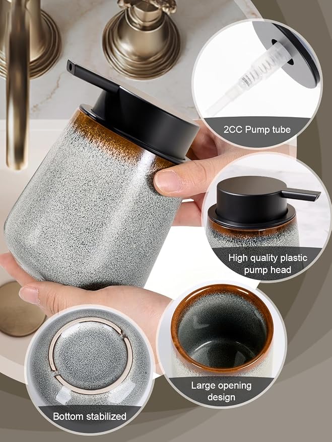 INGOFIN Ceramic Lotion Dispenser - 12 oz Refillable Hand Soap Dispenser Bathroom - Image 6