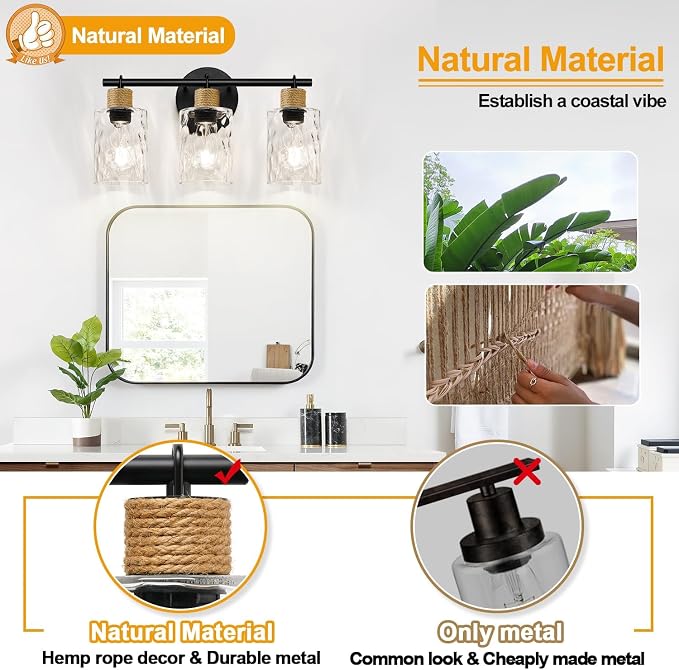 Bathroom Light Fixtures, 3-Light Coastal Vanity Lights - Image 3