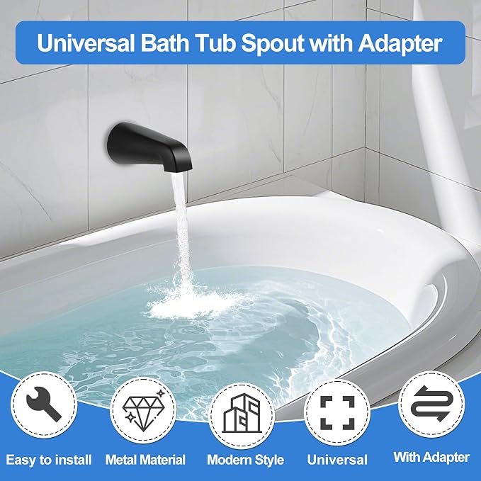 Universal Bath Tub Spout with Adapter, Bathtub Faucet Spout Without Diverter - Image 3