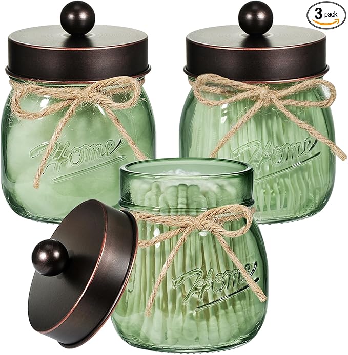 SheeChung Green Glass Qtip Holder Dispenser, Mason Jar Apothecary Jars by SheeChung