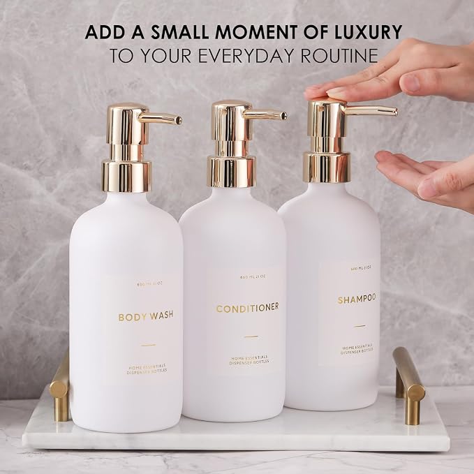 HOMCDALY Shampoo and Conditioner Dispenser, 21oz 3-Pack Refillable Pump Bottles - Image 3