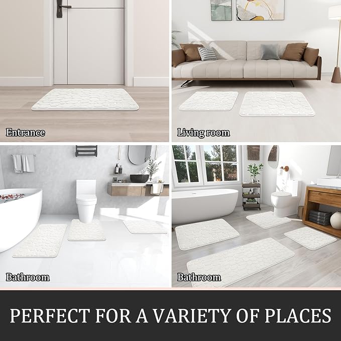 YIHOUSE Bathroom Rugs Mat Set 5 Piece White, Memory Foam Bath Mats Sets - Image 6