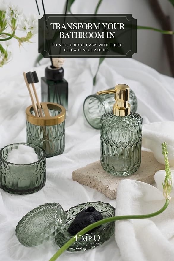 EMPO 6PCS Bathroom Clear Glass Accessories Set, Contemporary Modern Decor - Image 2