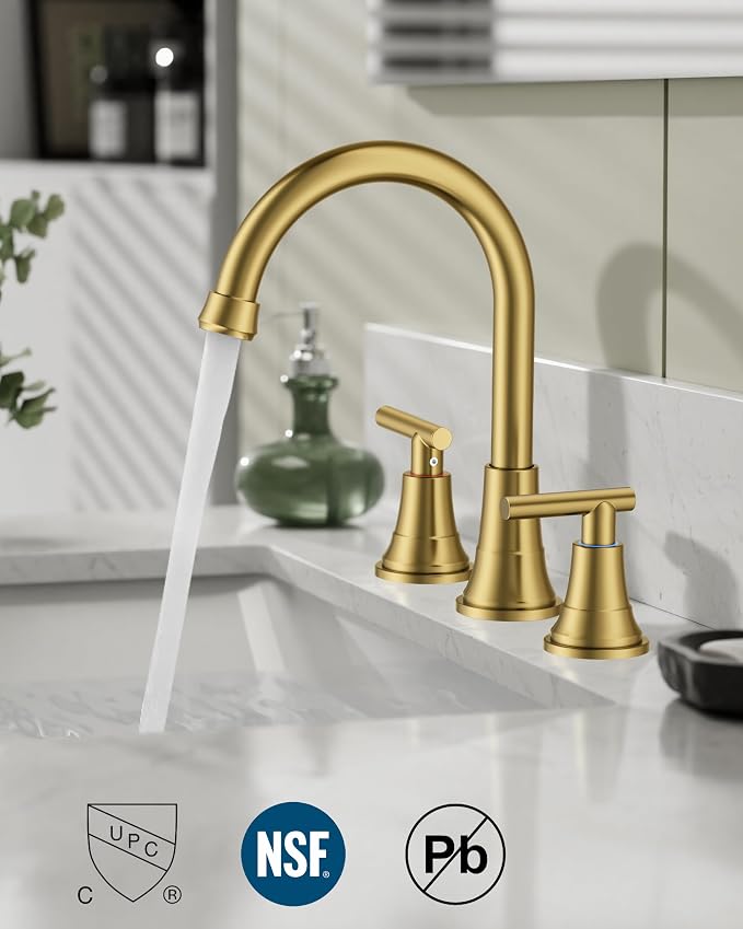 FORIOUS Gold Bathroom facuet 3 Hole, 8 inch Brushed Gold Bathroom Sink Faucet - Image 4