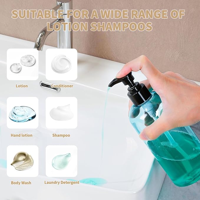 Bynccea Plastic Pump Bottle 16 oz/500 ml Empty Shampoo Pump Bottles Dispenser - Image 5
