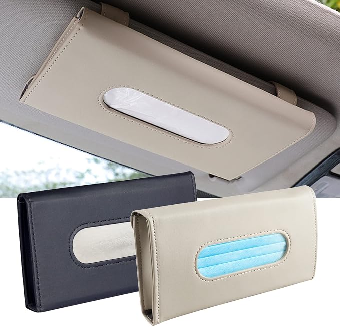 Car Tissue Holder, 2 Pack Sun Visor Napkin Holder, Premium PU Leather, Car Mask - Image 6